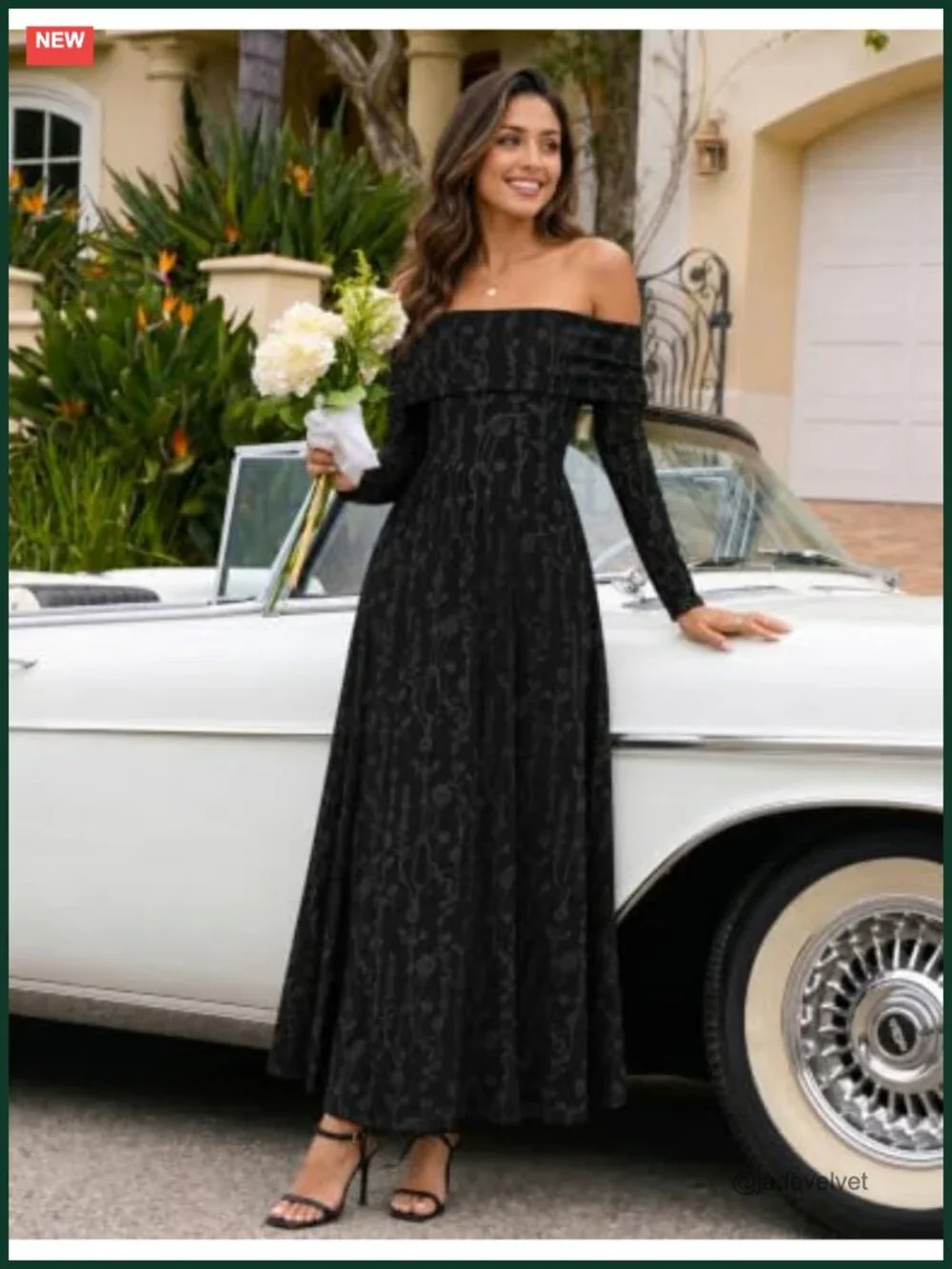 ZESICA Off Shoulder Maxi Dress Long Sleeve Floral Mesh Formal